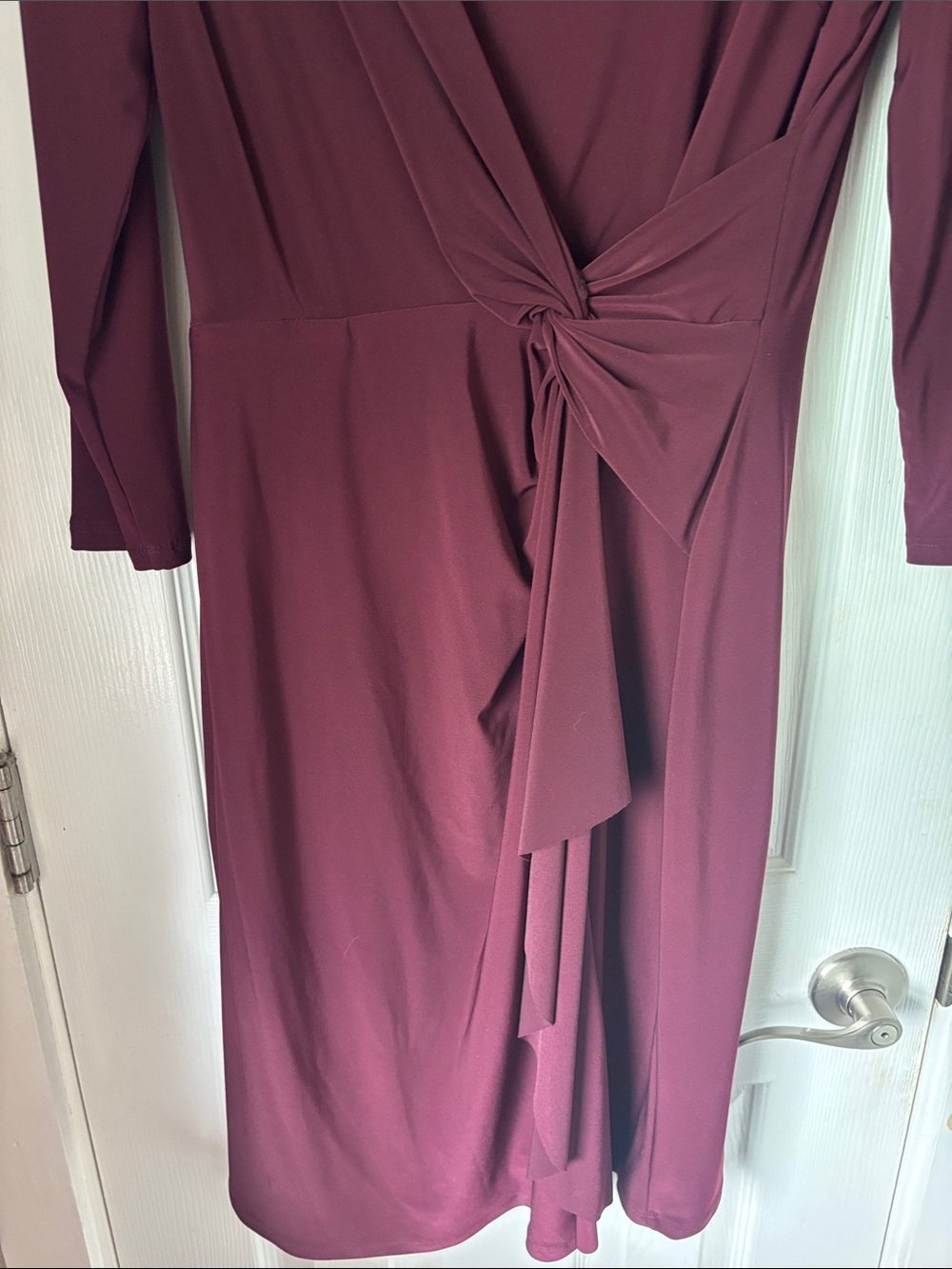 Lauren Ralph Lauren Burgundy Knot-Detail Midi Dress - Picture 3 of 4